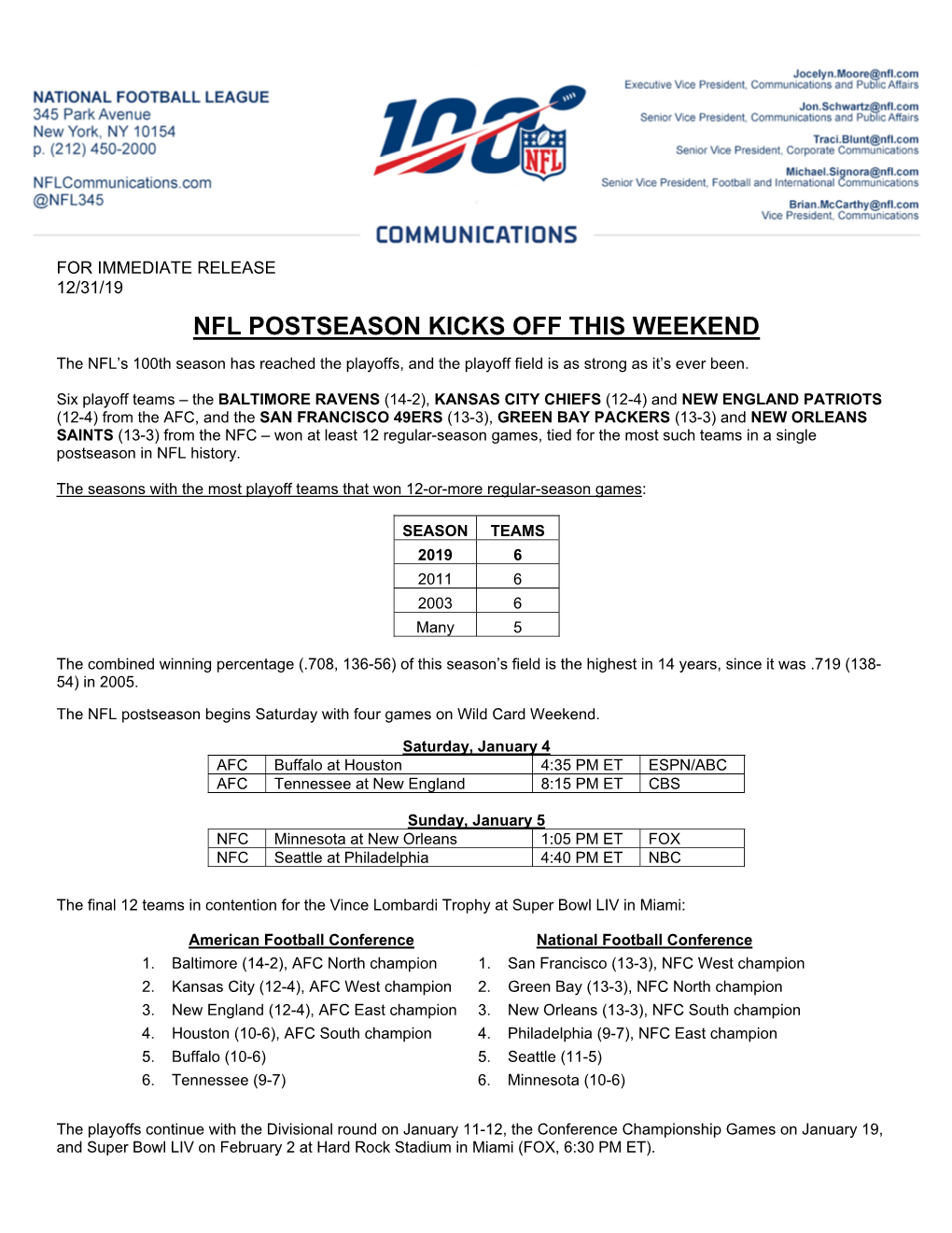 Nfl Postseason Kicks Off This Weekend