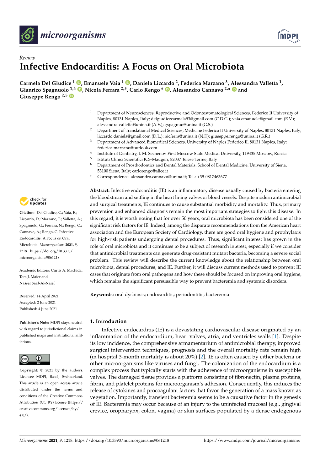 Infective Endocarditis: a Focus on Oral Microbiota