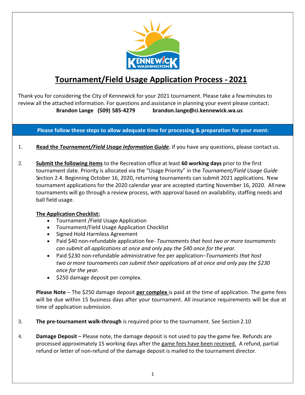 Tournament/Field Usage Application Process - 2021