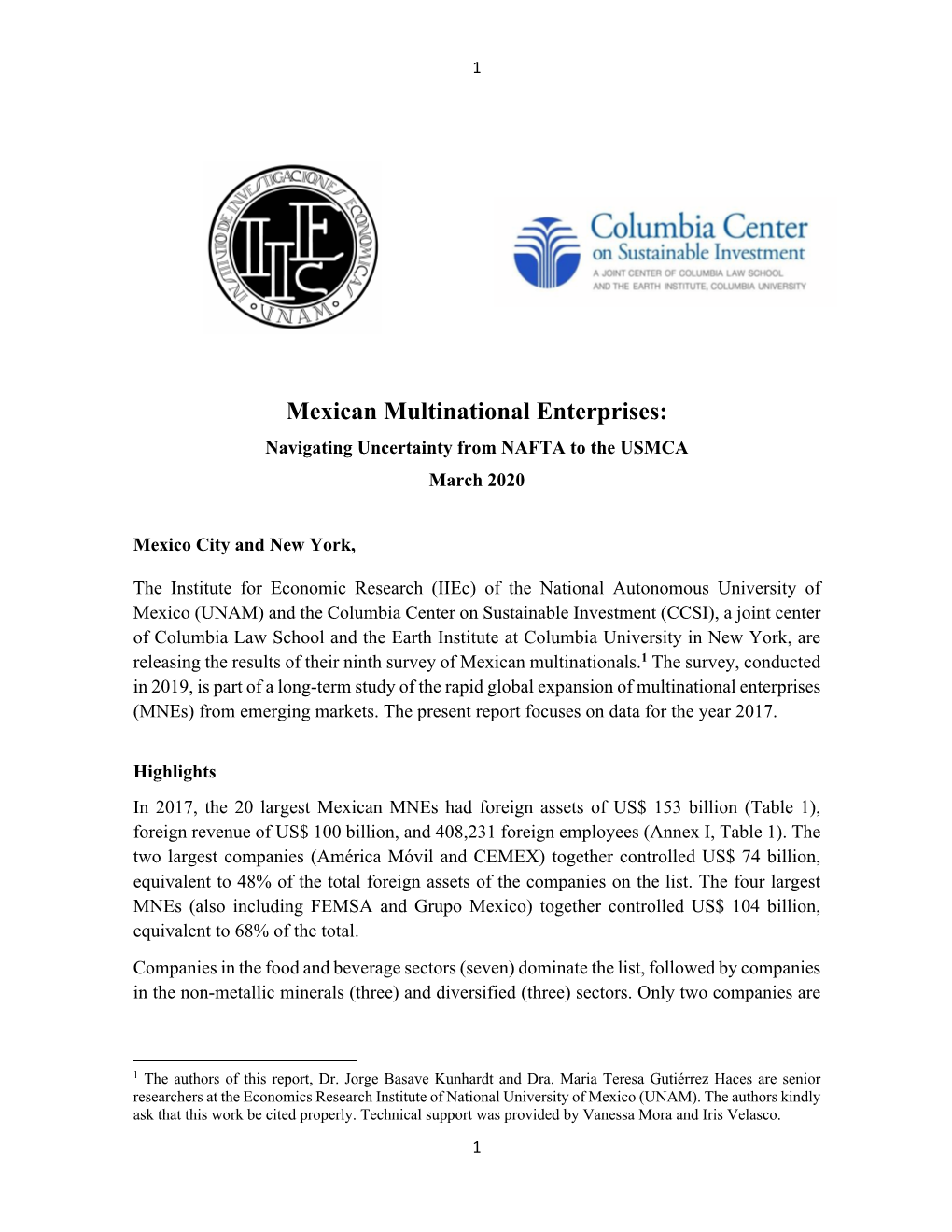 Mexican Multinational Enterprises: Navigating Uncertainty from NAFTA to the USMCA March 2020