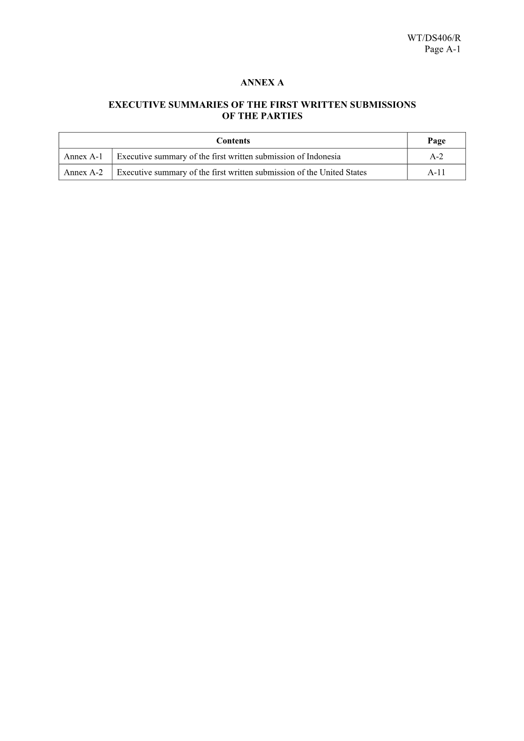 WT/DS406/R Page A-1 ANNEX a EXECUTIVE SUMMARIES of THE