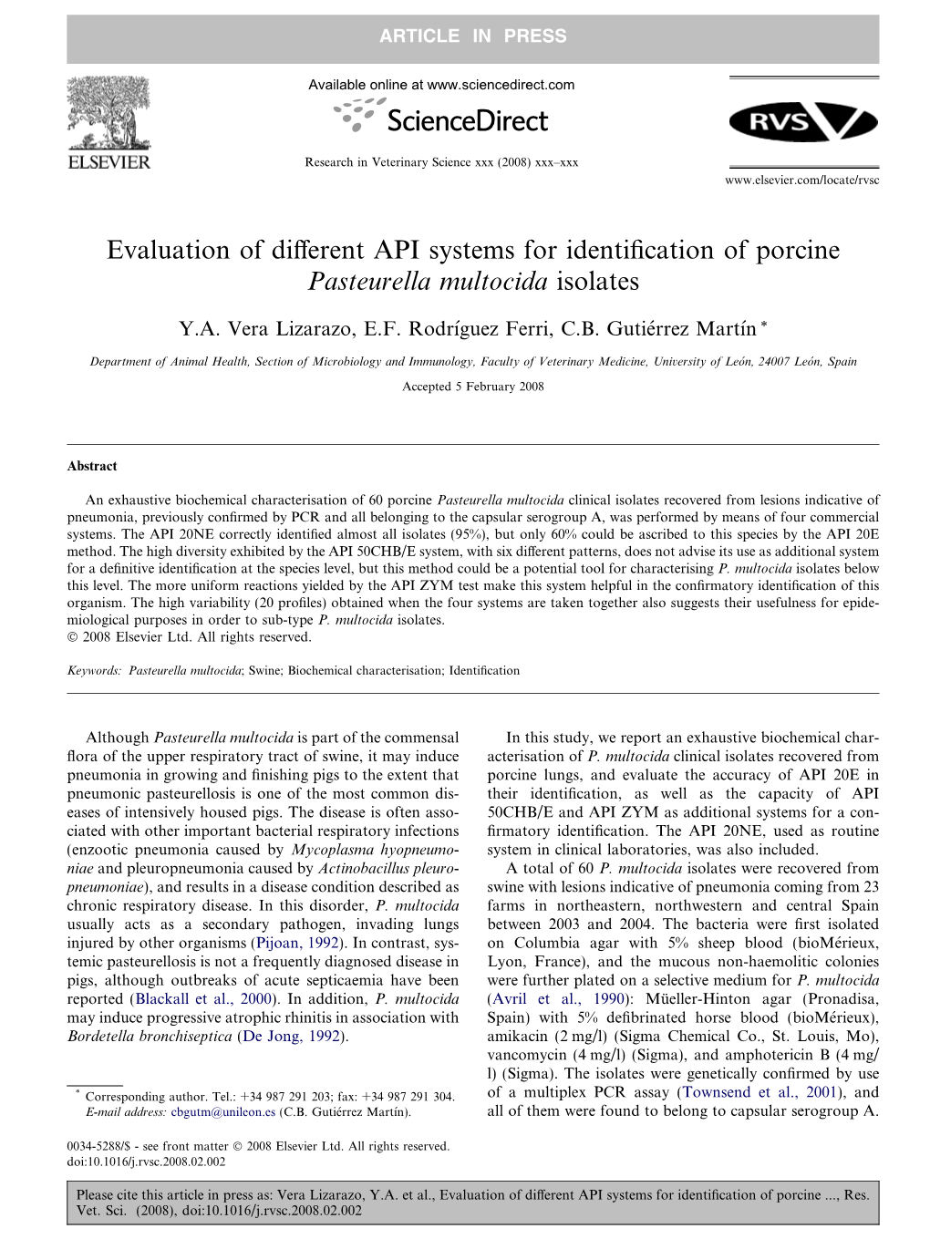 Evaluation of Different API Systems for Identification of Porcine Pasteurella Multocida Isolates