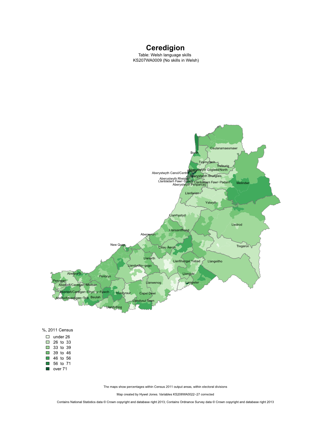 Ceredigion Table: Welsh Language Skills KS207WA0009 (No Skills in Welsh)