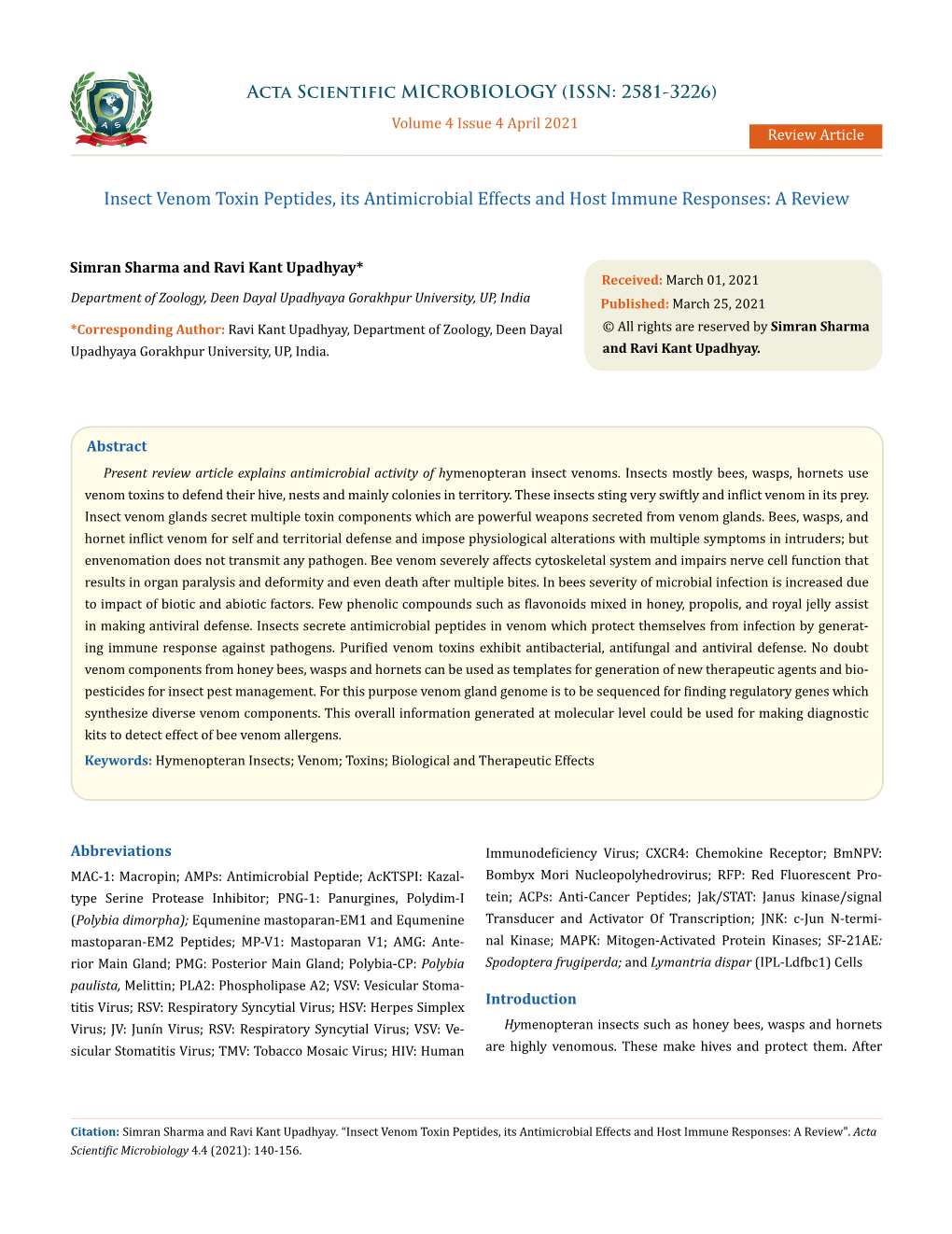 Insect Venom Toxin Peptides, Its Antimicrobial Effects and Host Immune Responses: a Review