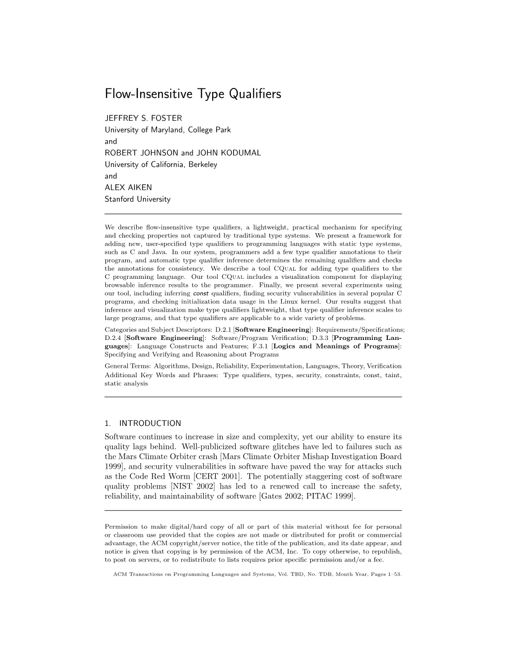 Flow-Insensitive Type Qualifiers
