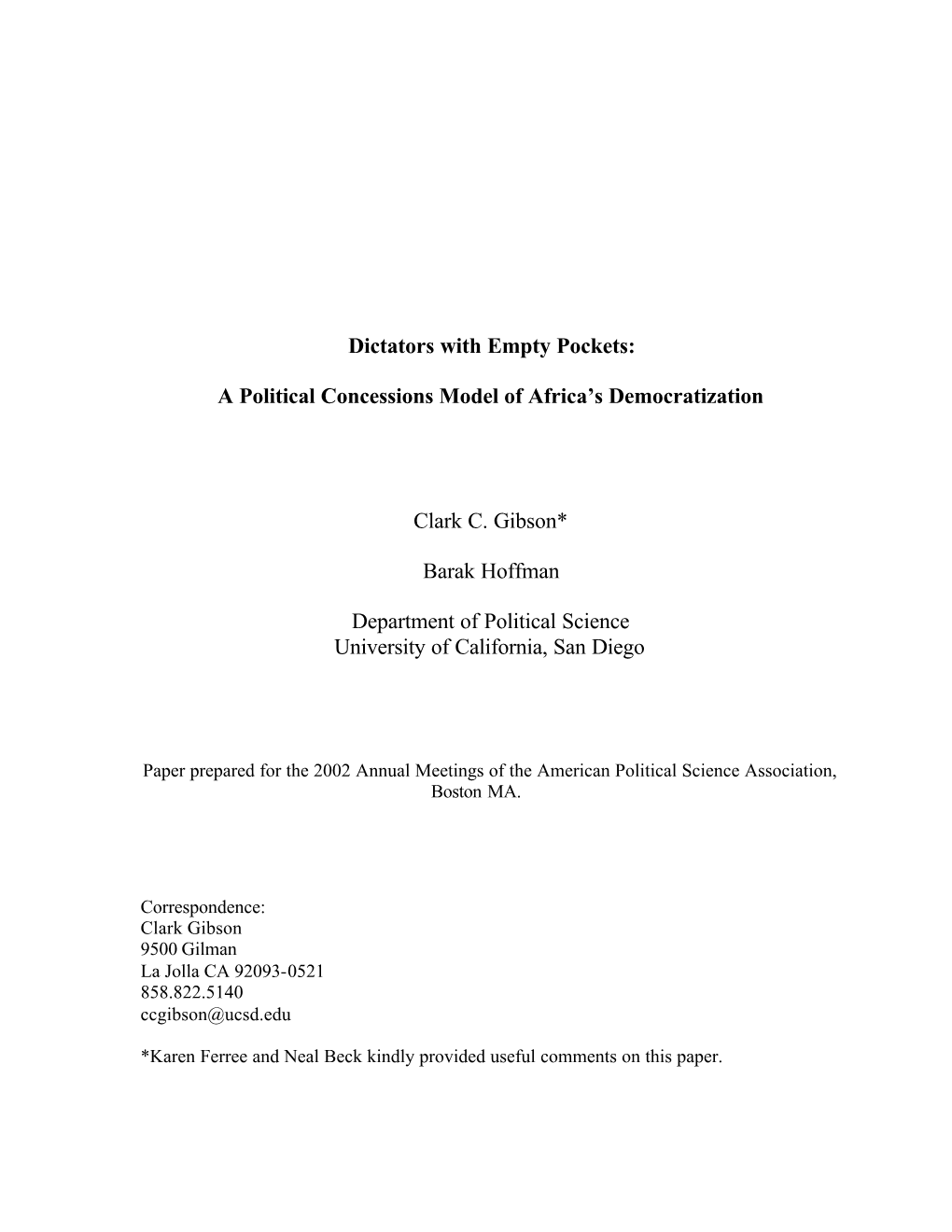 A Political Concessions Model of Africa's Democratization Clark C