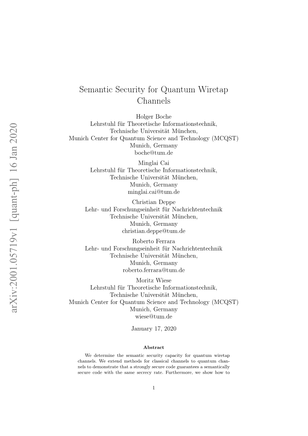 Semantic Security for Quantum Wiretap Channels