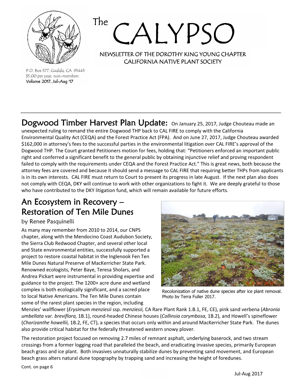 Calypso Newsletter of the Dorothy King Young Chapter California Native Plant Society