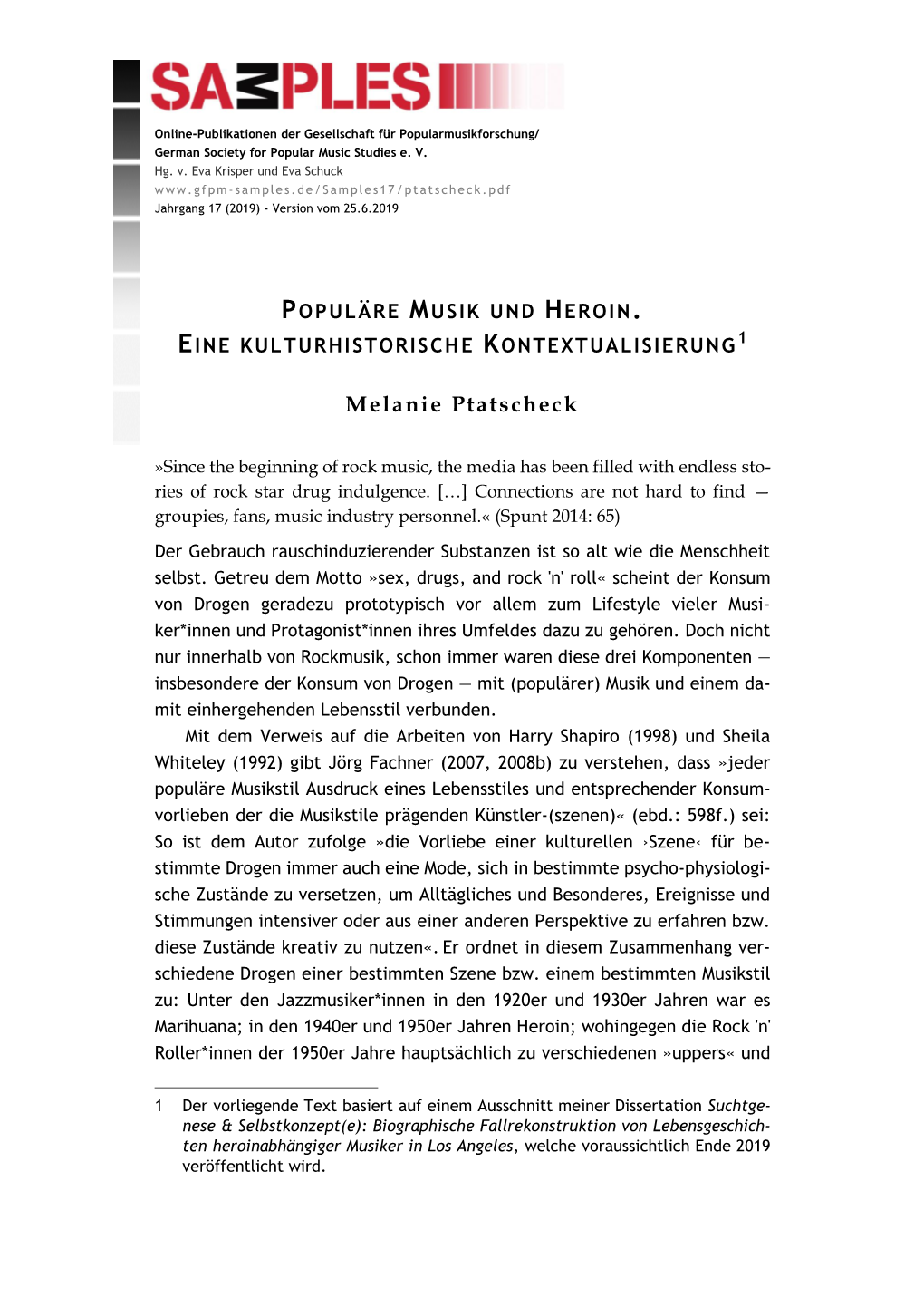 Populäre Musik Und Heroin : Eine Kulturhistorische Kontextualisierung