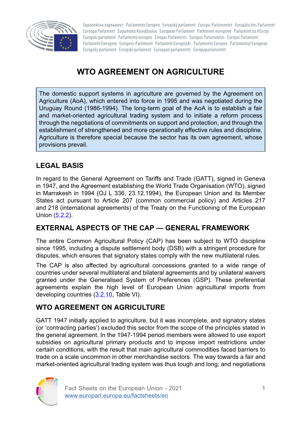 Wto Agreement on Agriculture