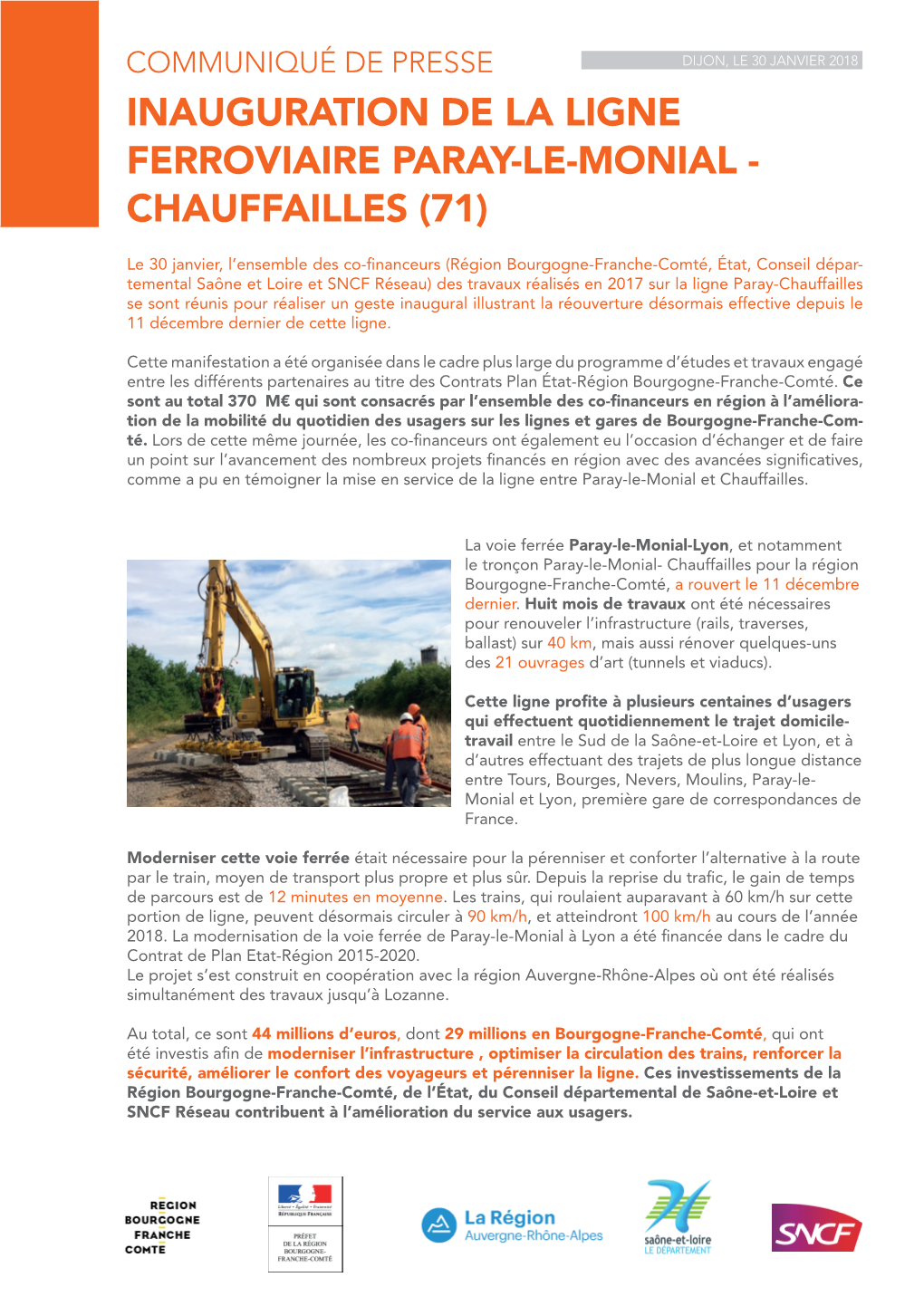 Inauguration De La Ligne Ferroviaire Paray-Le-Monial - Chauffailles (71)