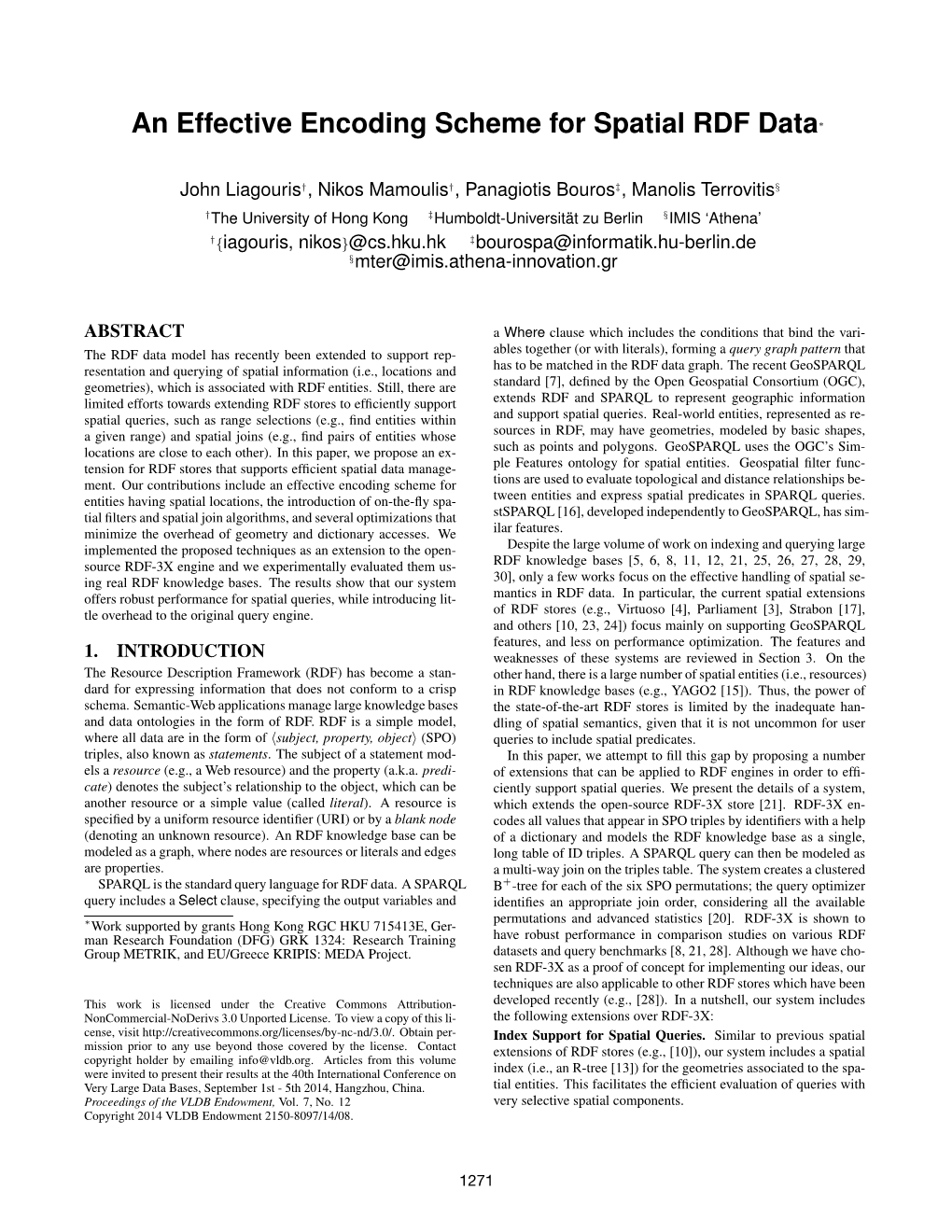 An Effective Encoding Scheme for Spatial RDF Data∗