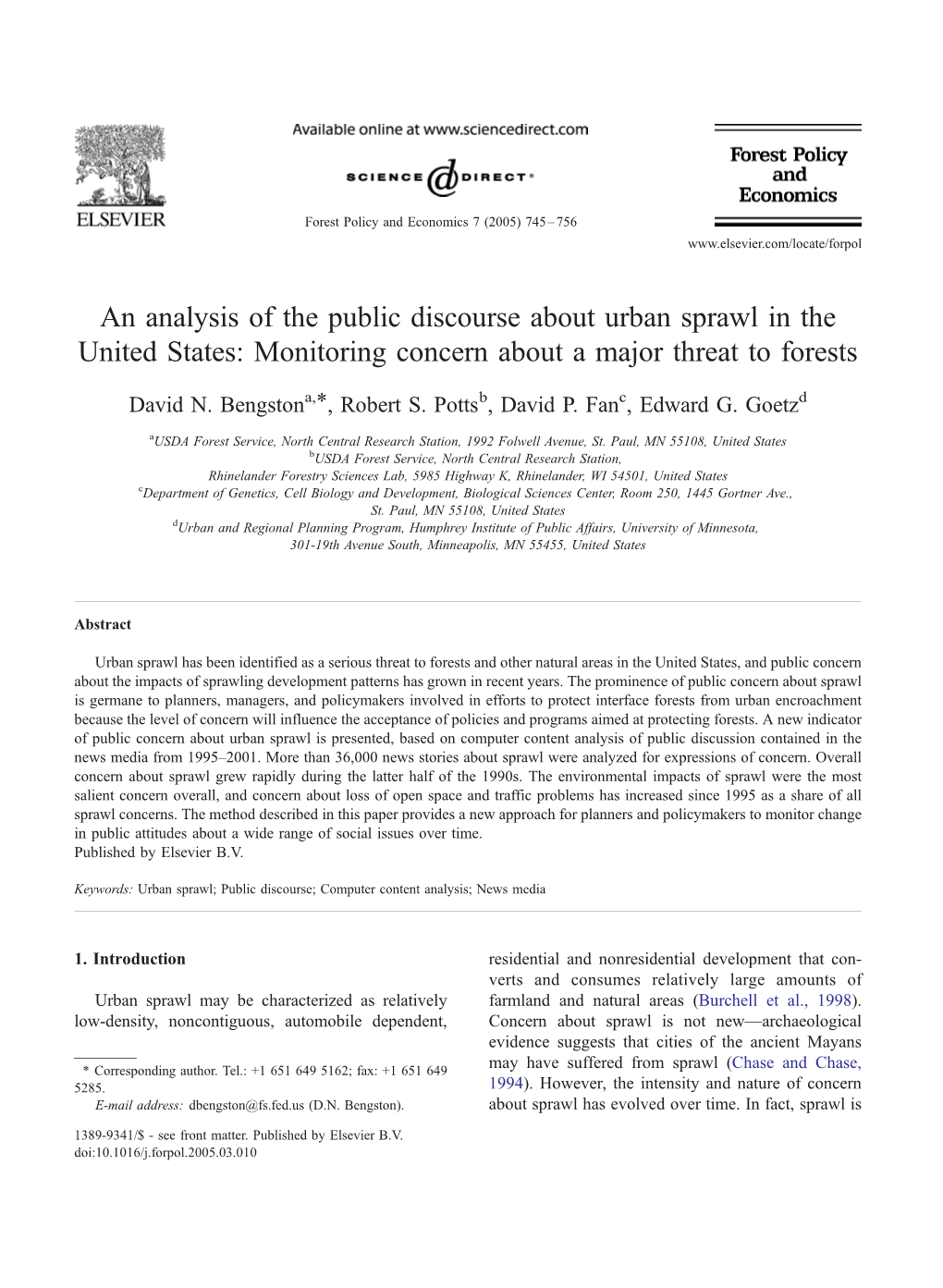 An Analysis of the Public Discourse About Urban Sprawl in the United States: Monitoring Concern About a Major Threat to Forests