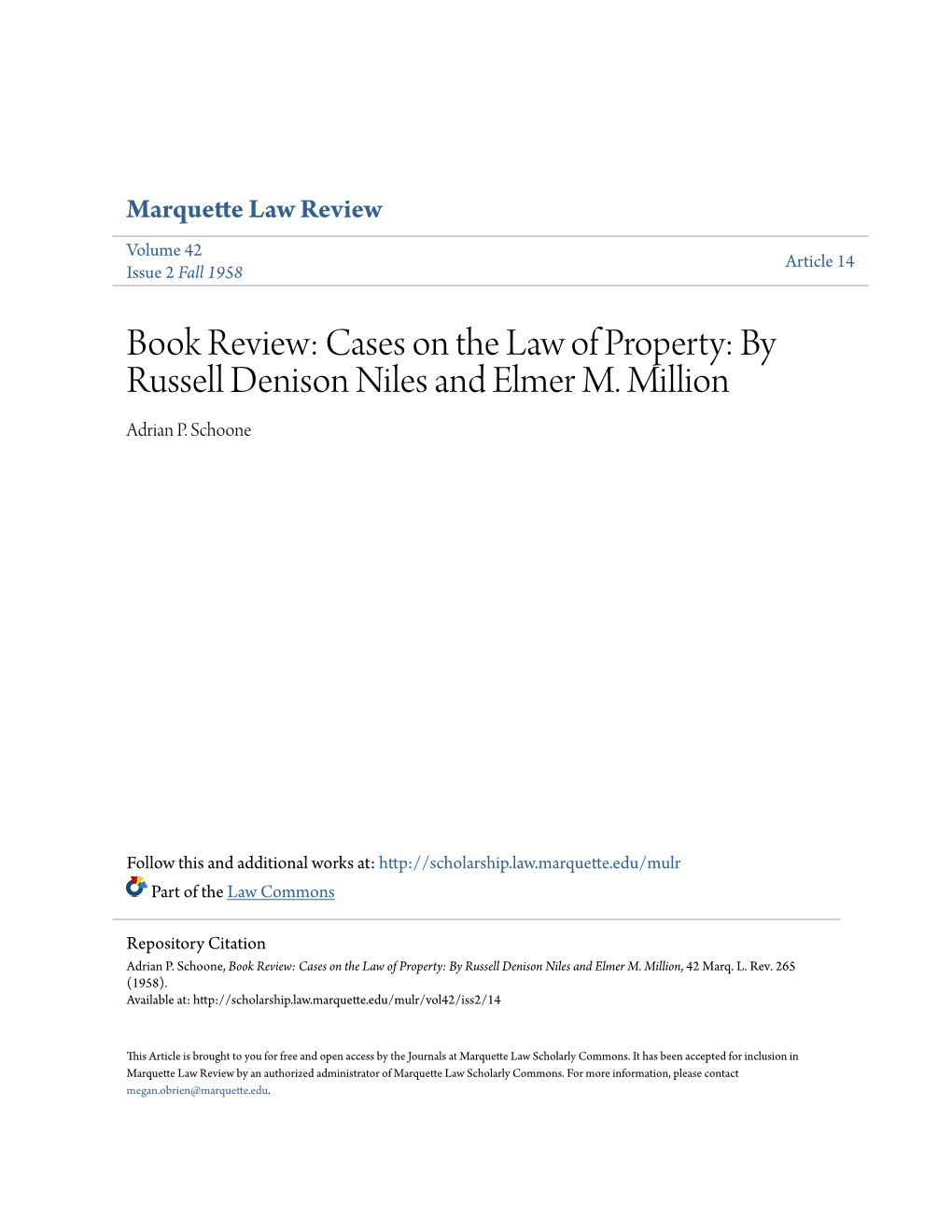 Book Review: Cases on the Law of Property: by Russell Denison Niles and Elmer M