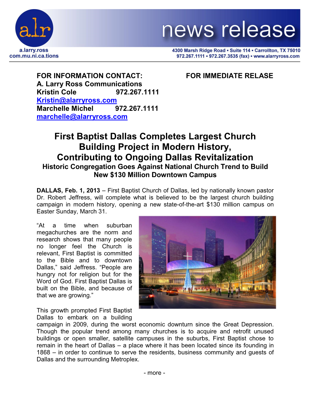 First Baptist Dallas Completes Largest Church Building Project in Modern History, Contributing to Ongoing Dallas Revitalization