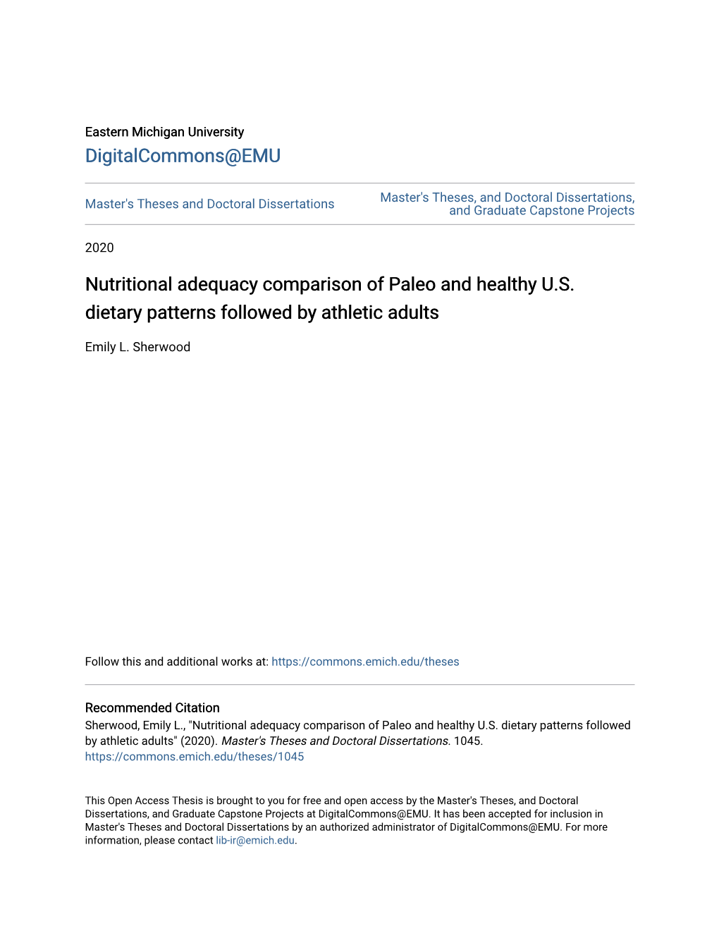 Nutritional Adequacy Comparison of Paleo and Healthy U.S. Dietary Patterns Followed by Athletic Adults