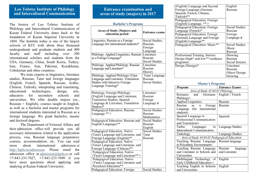 Leo Tolstoy Institute of Philology and Intercultural Communication