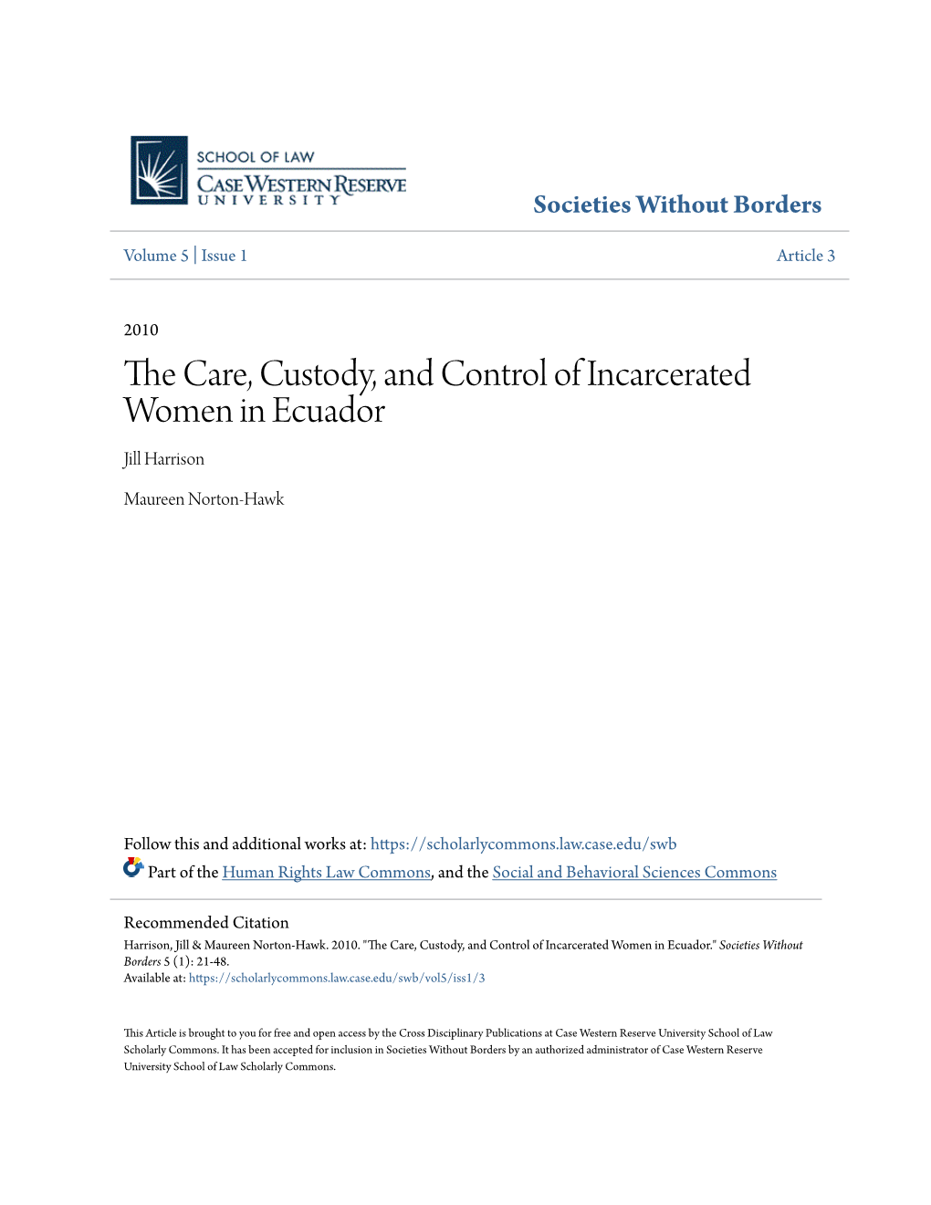 The Care, Custody, and Control of Incarcerated Women in Ecuador