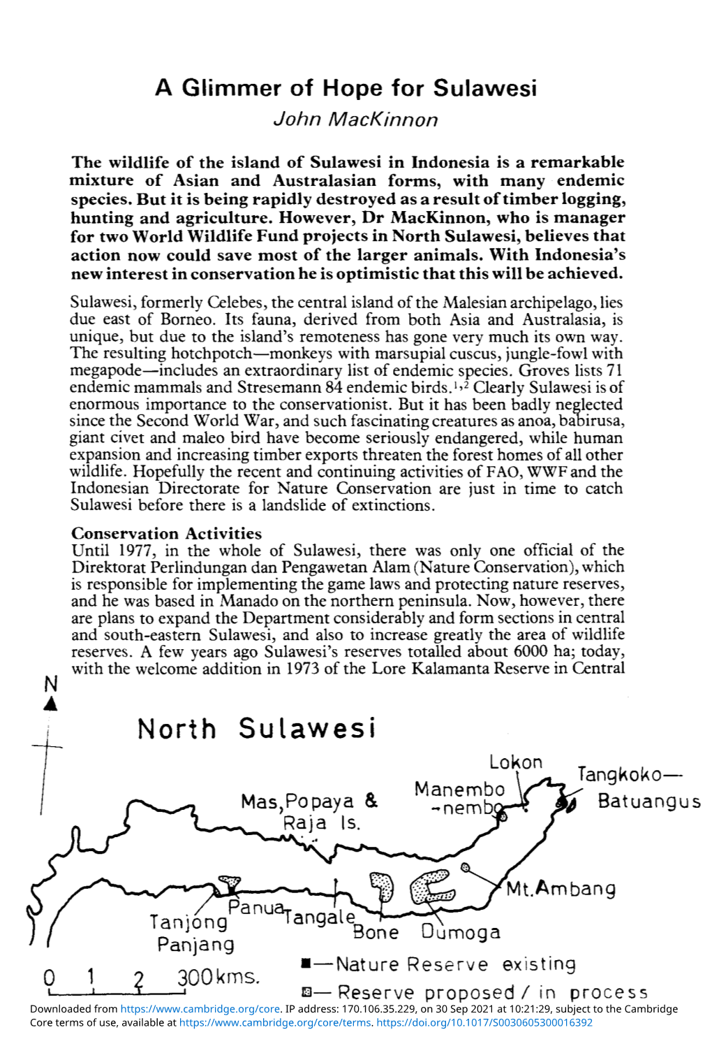 A Glimmer of Hope for Sulawesi John Mackinnon