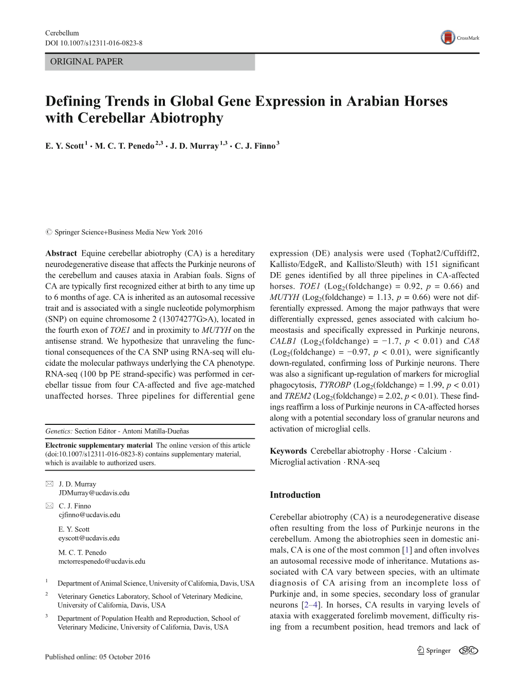 Defining Trends in Global Gene Expression in Arabian Horses with Cerebellar Abiotrophy