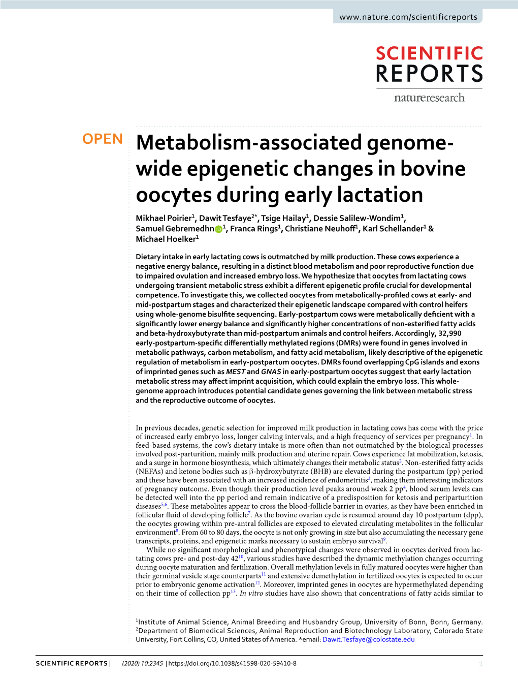 Metabolism-Associated Genome-Wide Epigenetic Changes in Bovine