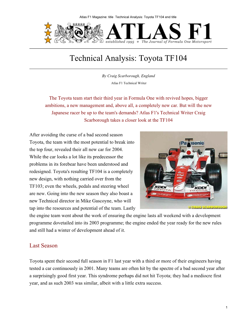 Atlas F1 Magazine: Title Technical Analysis: Toyota TF104 End Title