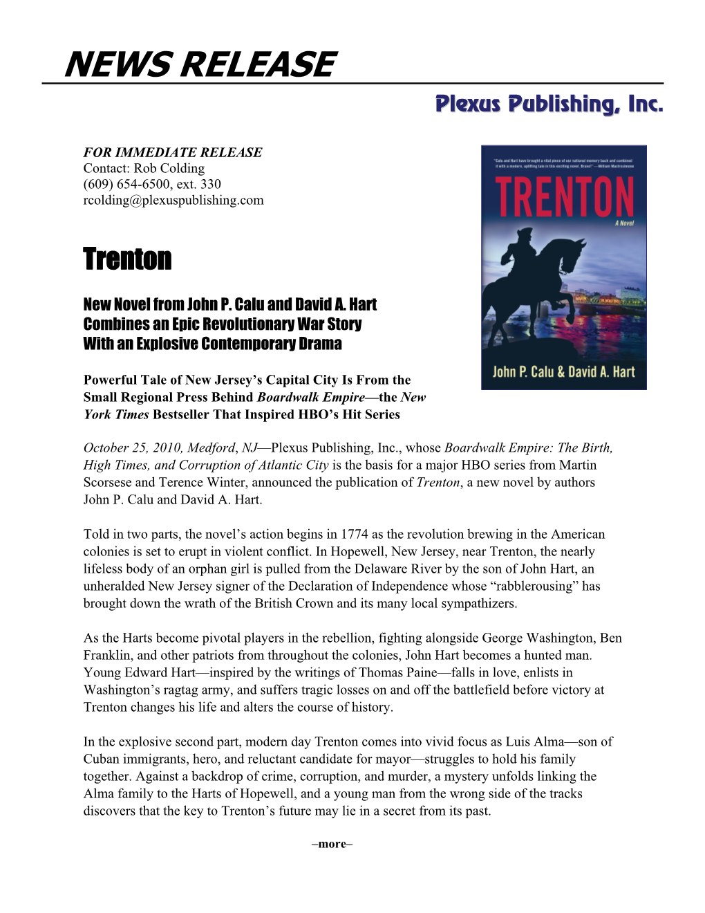 Trenton, a New Novel from John P. Calu and David