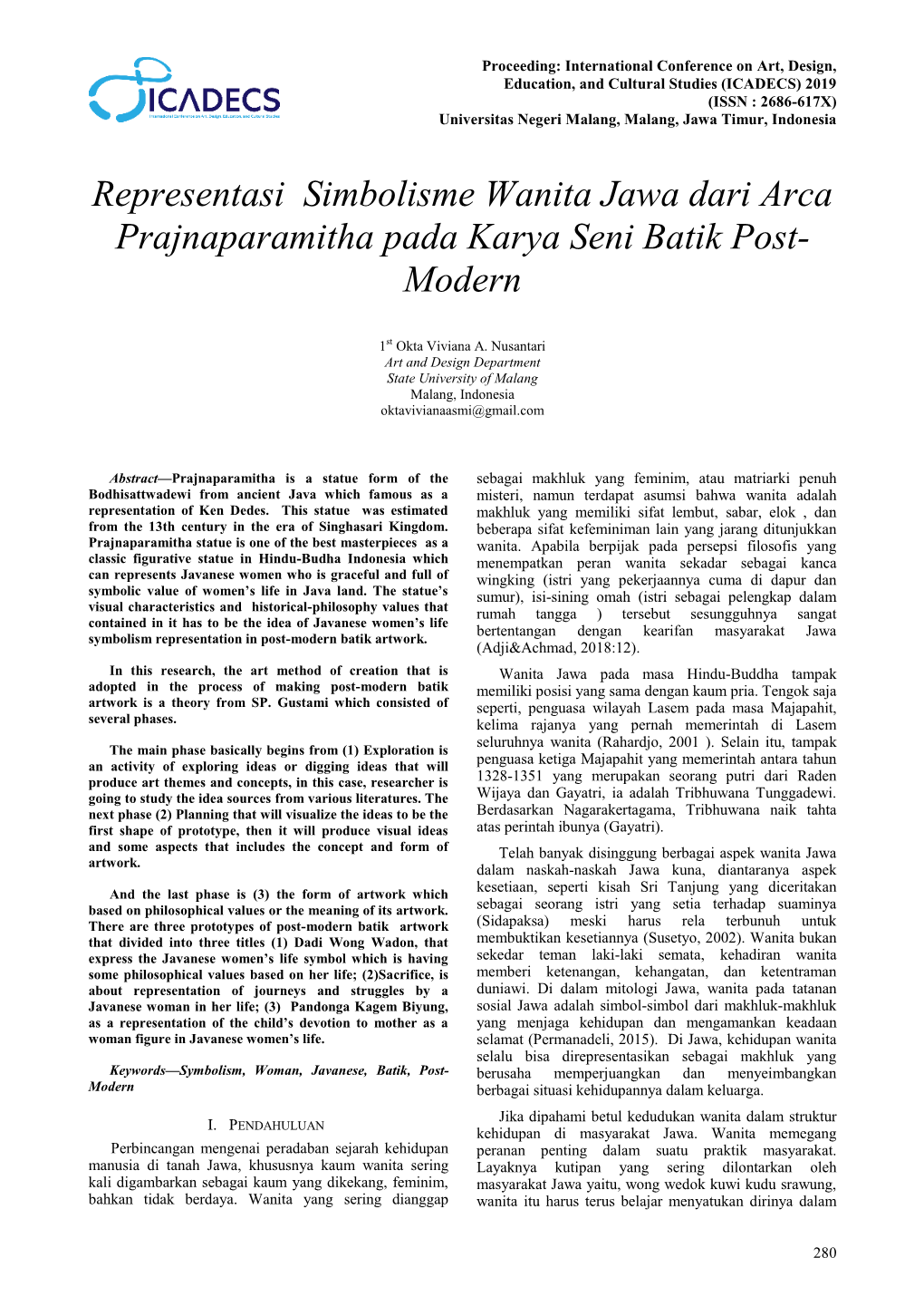 Representasi Simbolisme Wanita Jawa Dari Arca Prajnaparamitha Pada Karya Seni Batik Post- Modern