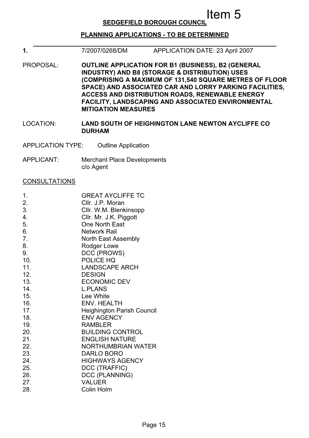 Item 5 SEDGEFIELD BOROUGH COUNCIL