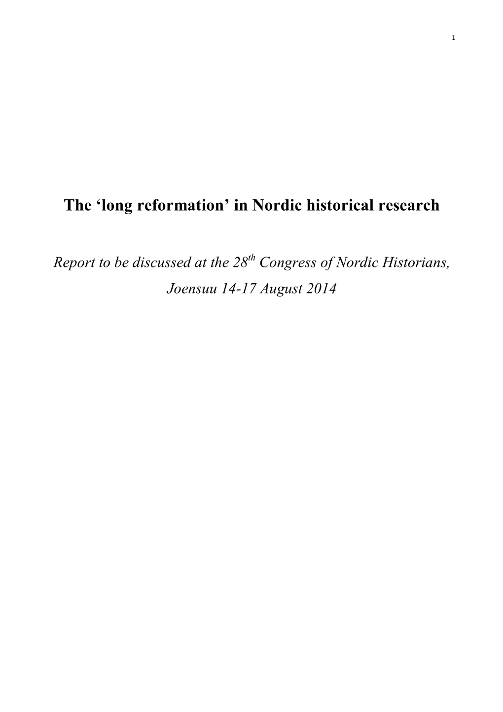 The 'Long Reformation' in Nordic Historical Research