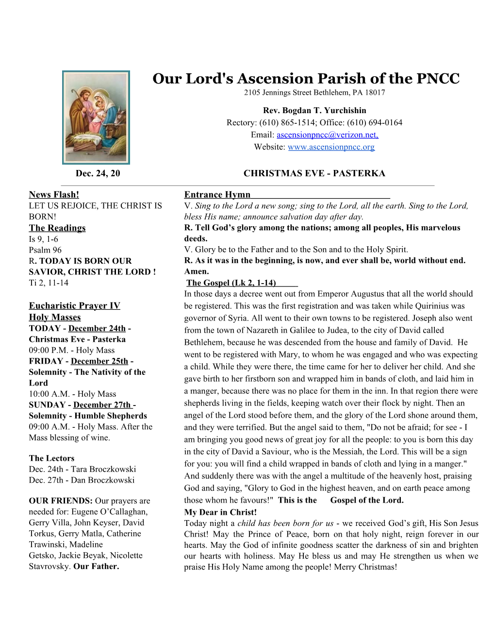 Our Lord's Ascension Parish of the PNCC 2105 Jennings Street Bethlehem, PA 18017