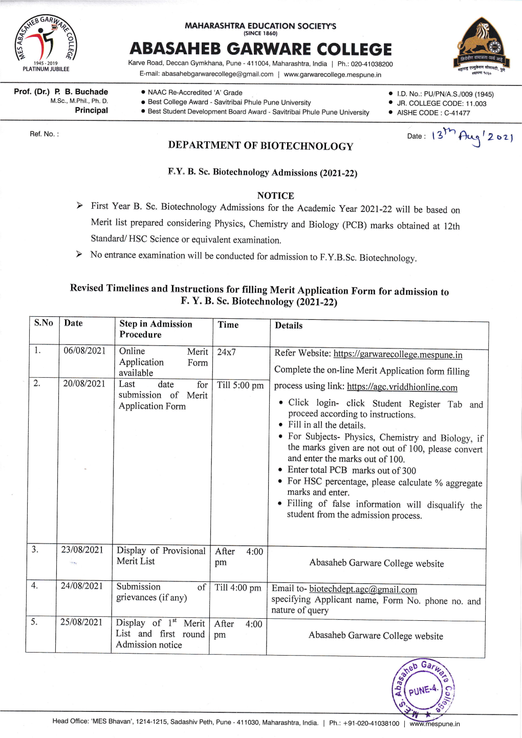 Biotechnology – Admission