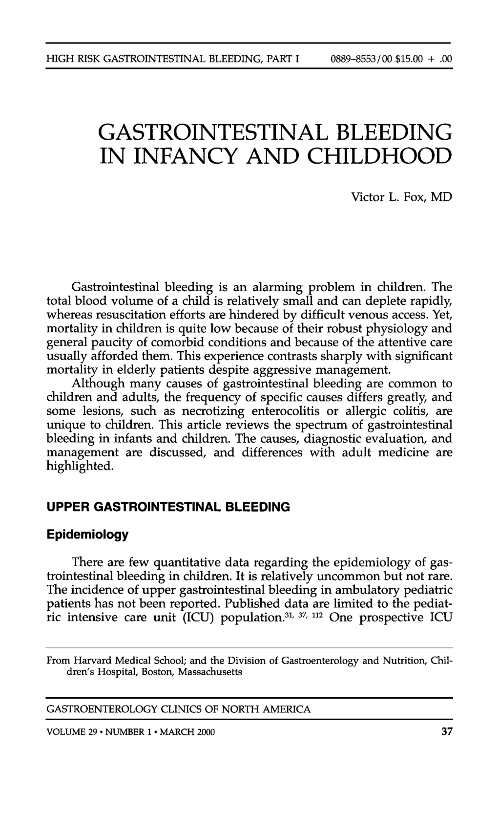 Gastrointestinal Bleeding in Infancy and Childhood