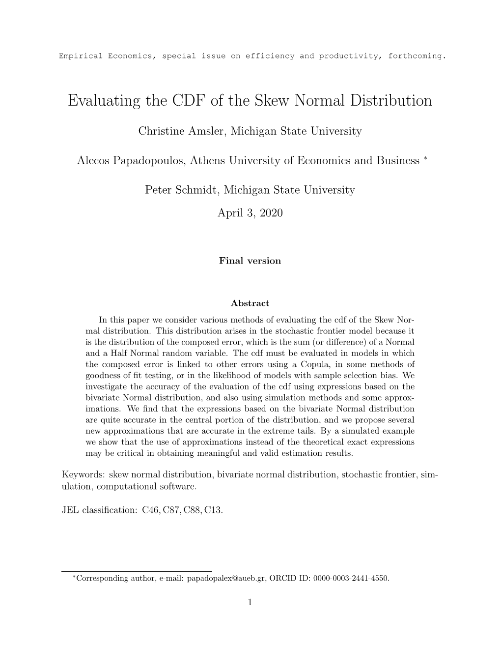 Evaluating the CDF of the Skew Normal Distribution