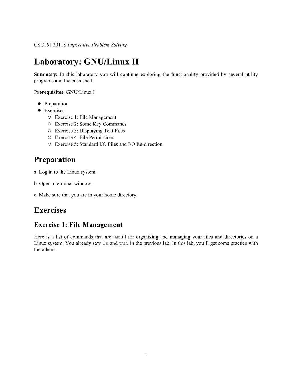 CSC161 2011S : Laboratory: GNU/Linux II