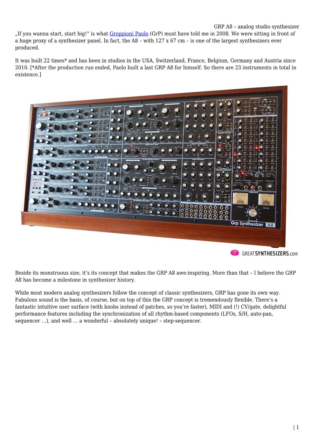 GRP A8 – Analog Studio Synthesizer