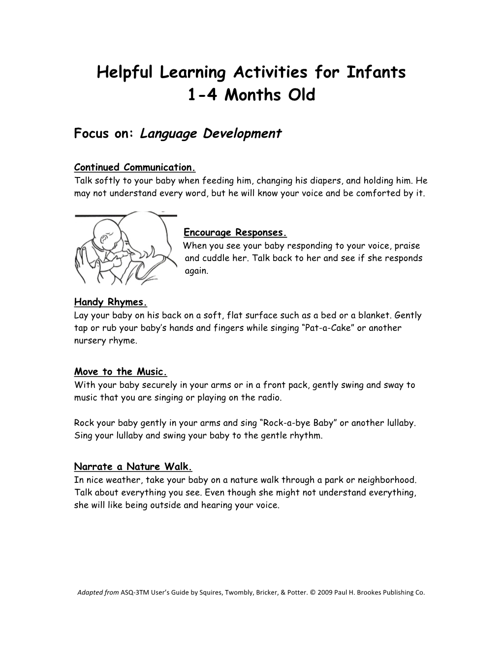 Helpful Learning Activities for Infants 1-4 Months Old