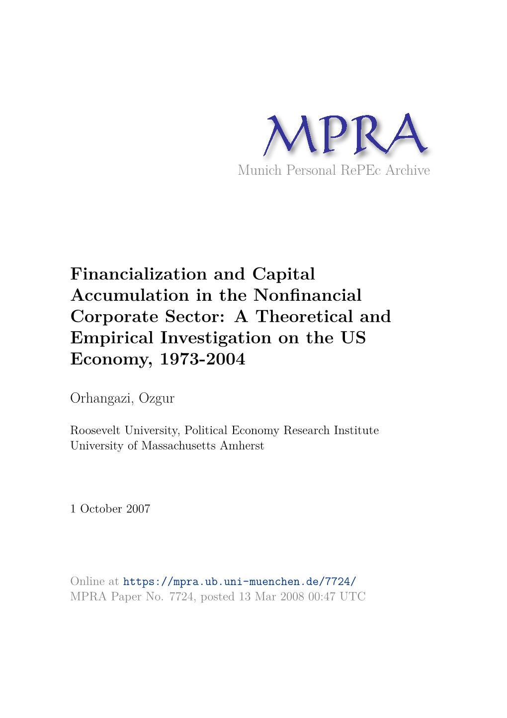 Financialization and Capital Accumulation in the Nonfinancial