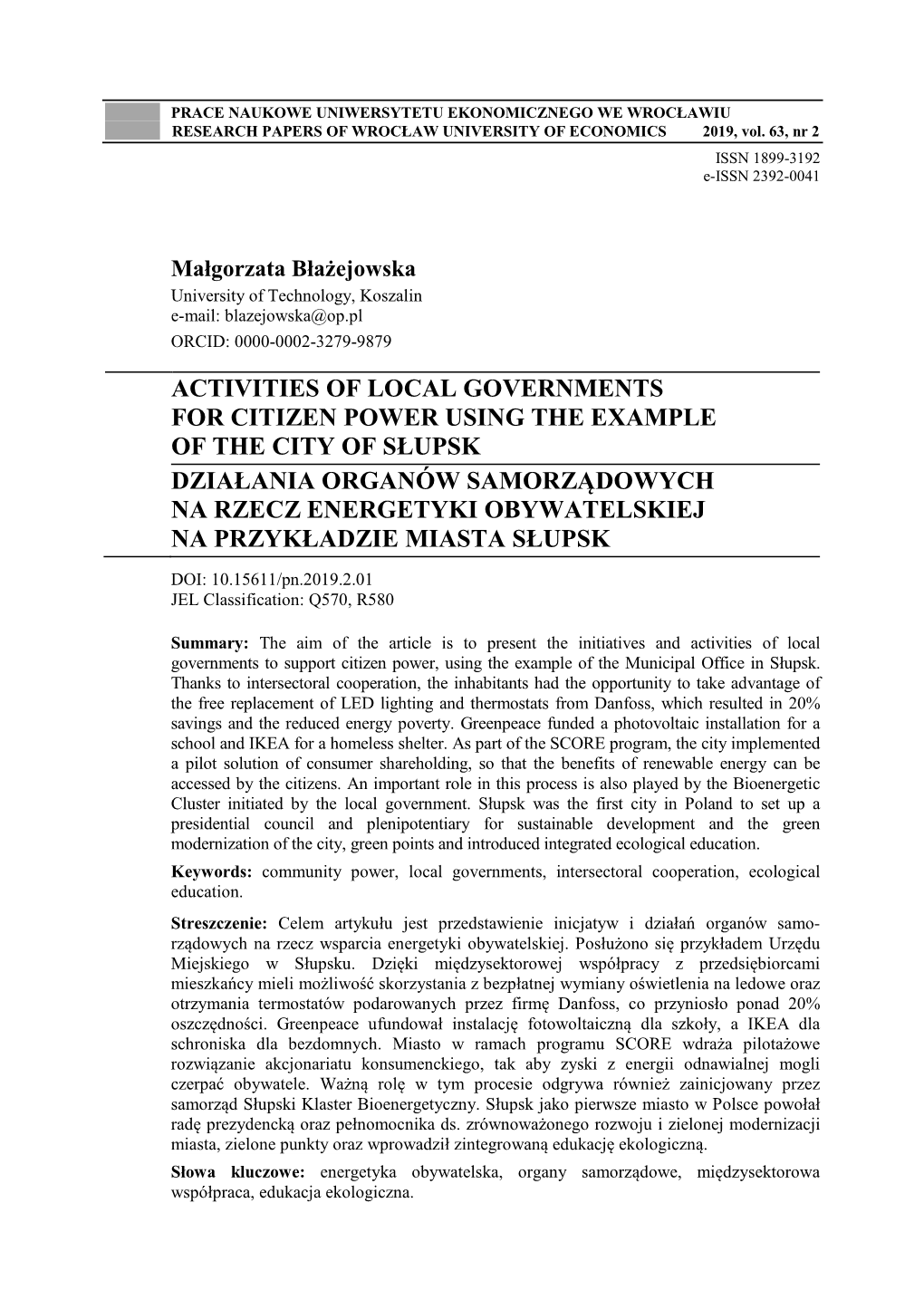 Activities of Local Governments for Citizen Power Using the Example Of