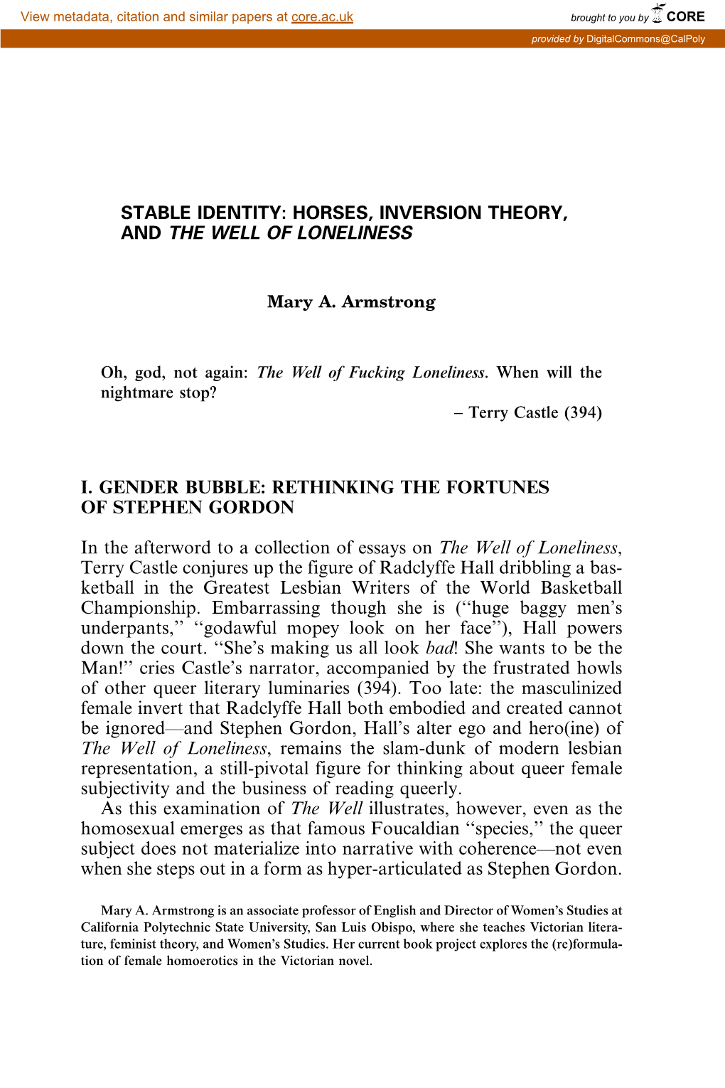 Stable Identity: Horses, Inversion Theory, and the Well of Loneliness