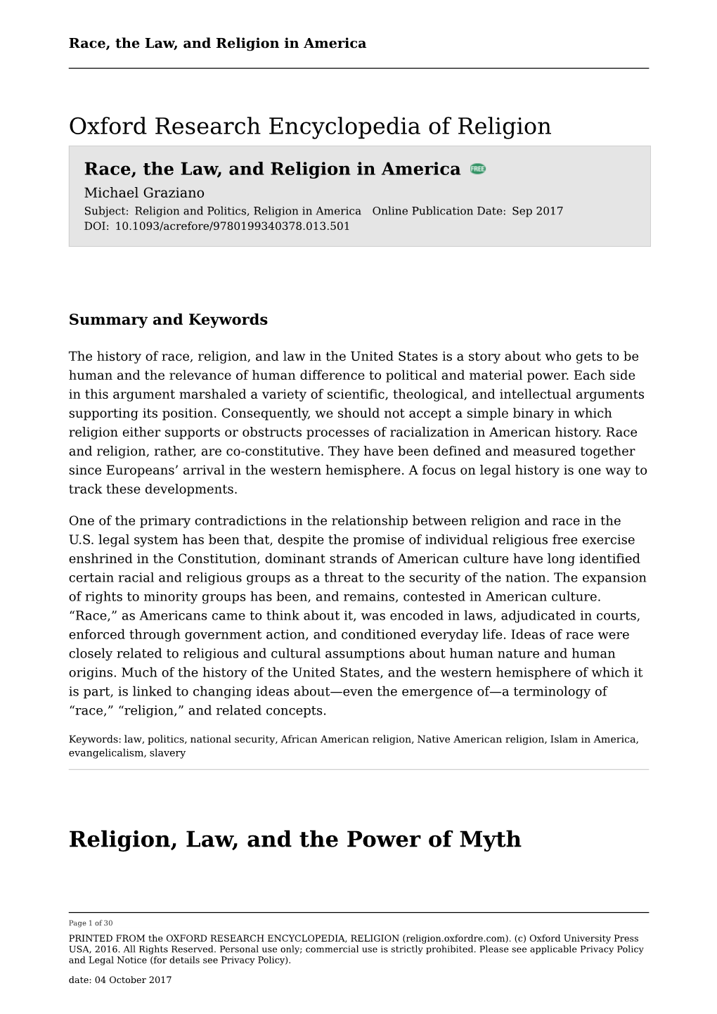 Race, the Law, and Religion in America