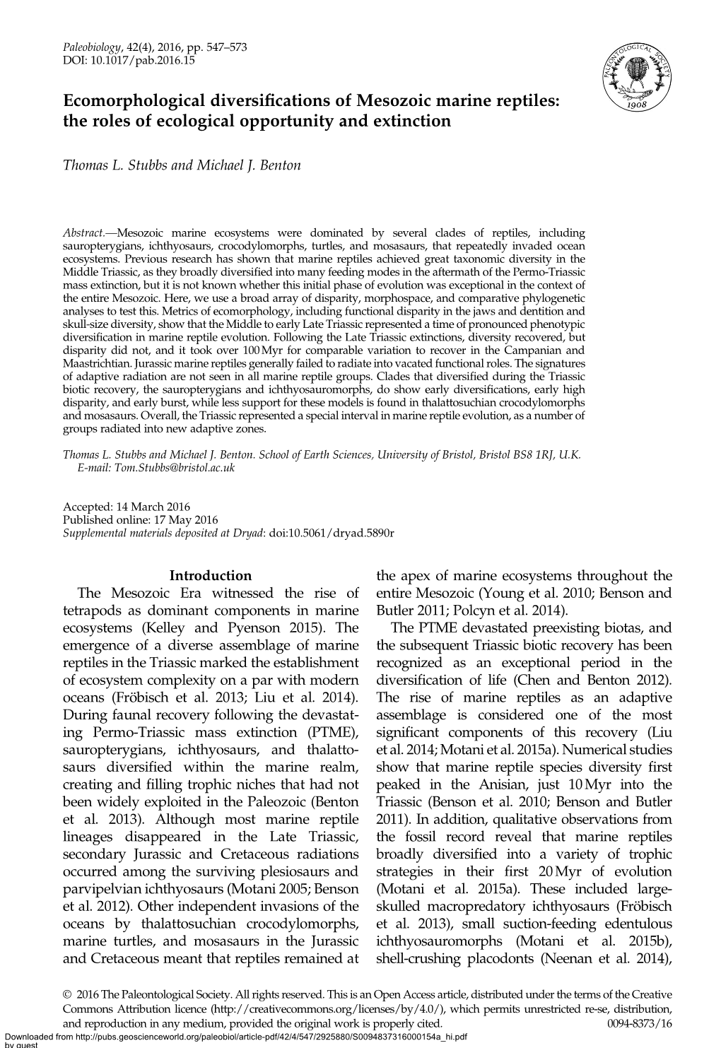 Ecomorphological Diversifications of Mesozoic