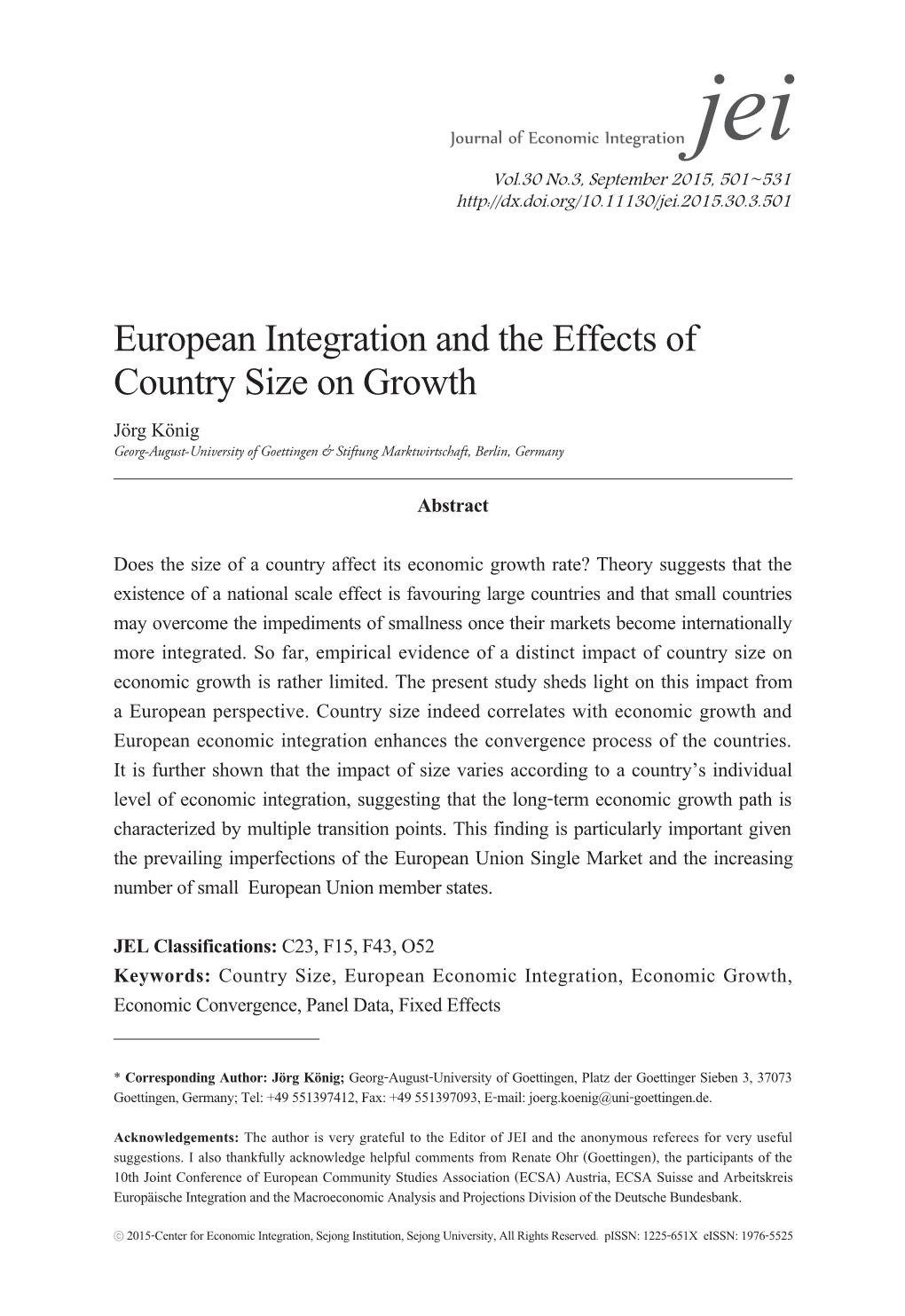 European Integration and the Effects of Country Size on Growth