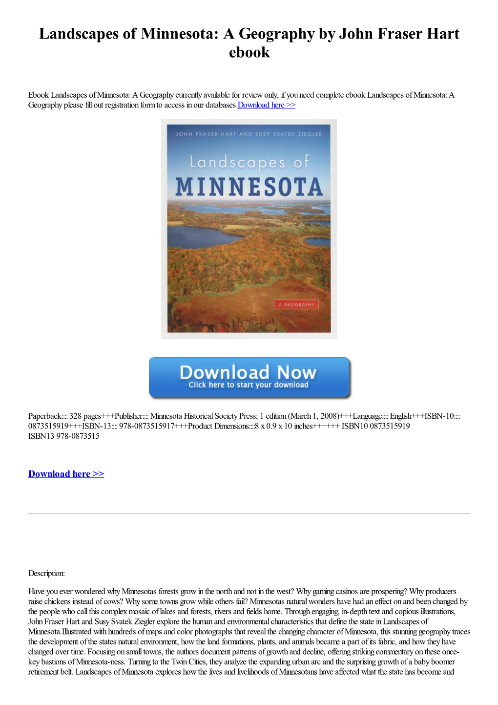 Landscapes of Minnesota: a Geography by John Fraser Hart Ebook