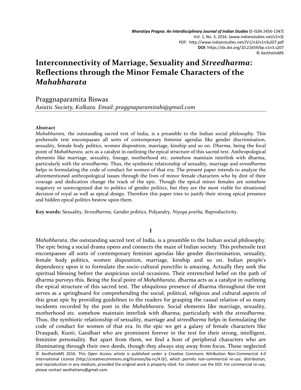 Interconnectivity of Marriage, Sexuality and Streedharma: Reflections Through the Minor Female Characters of the Mahabharata