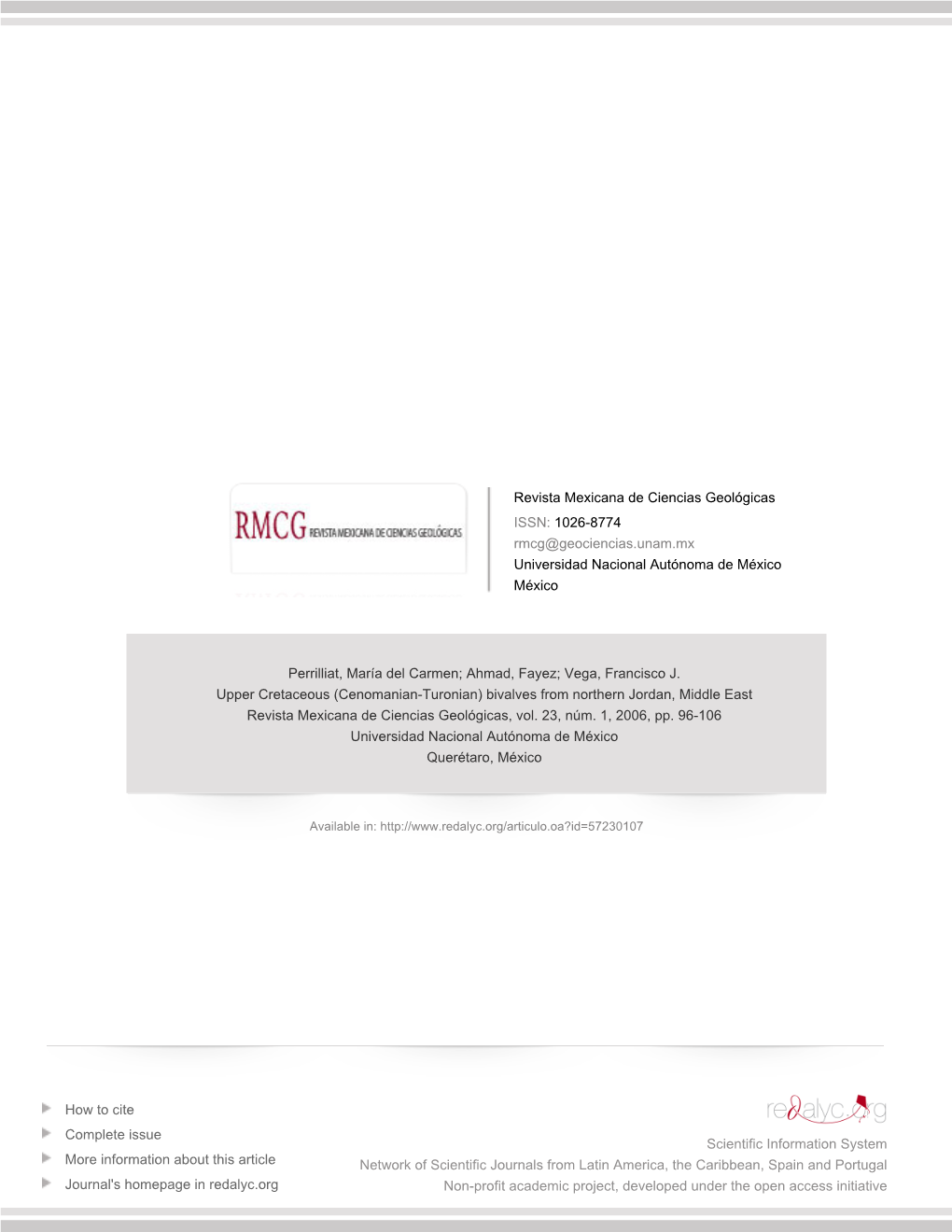 Redalyc.Upper Cretaceous (Cenomanian-Turonian) Bivalves from Northern Jordan, Middle East