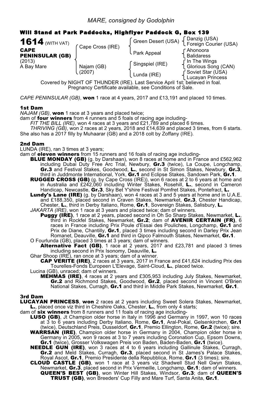 MARE, Consigned by Godolphin