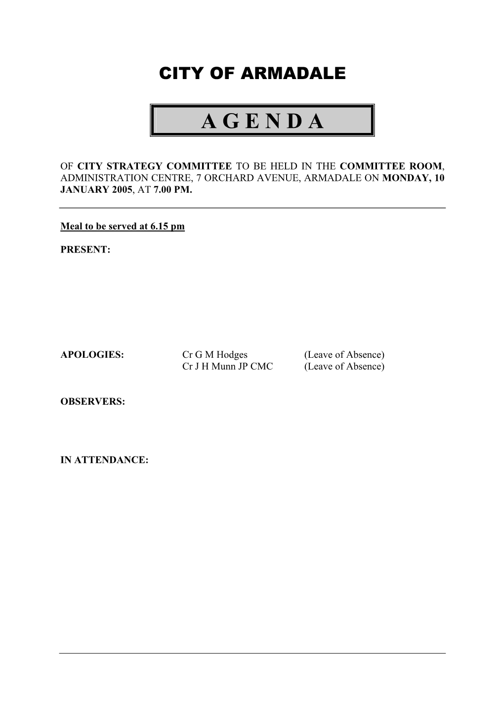 City Strategy Agenda