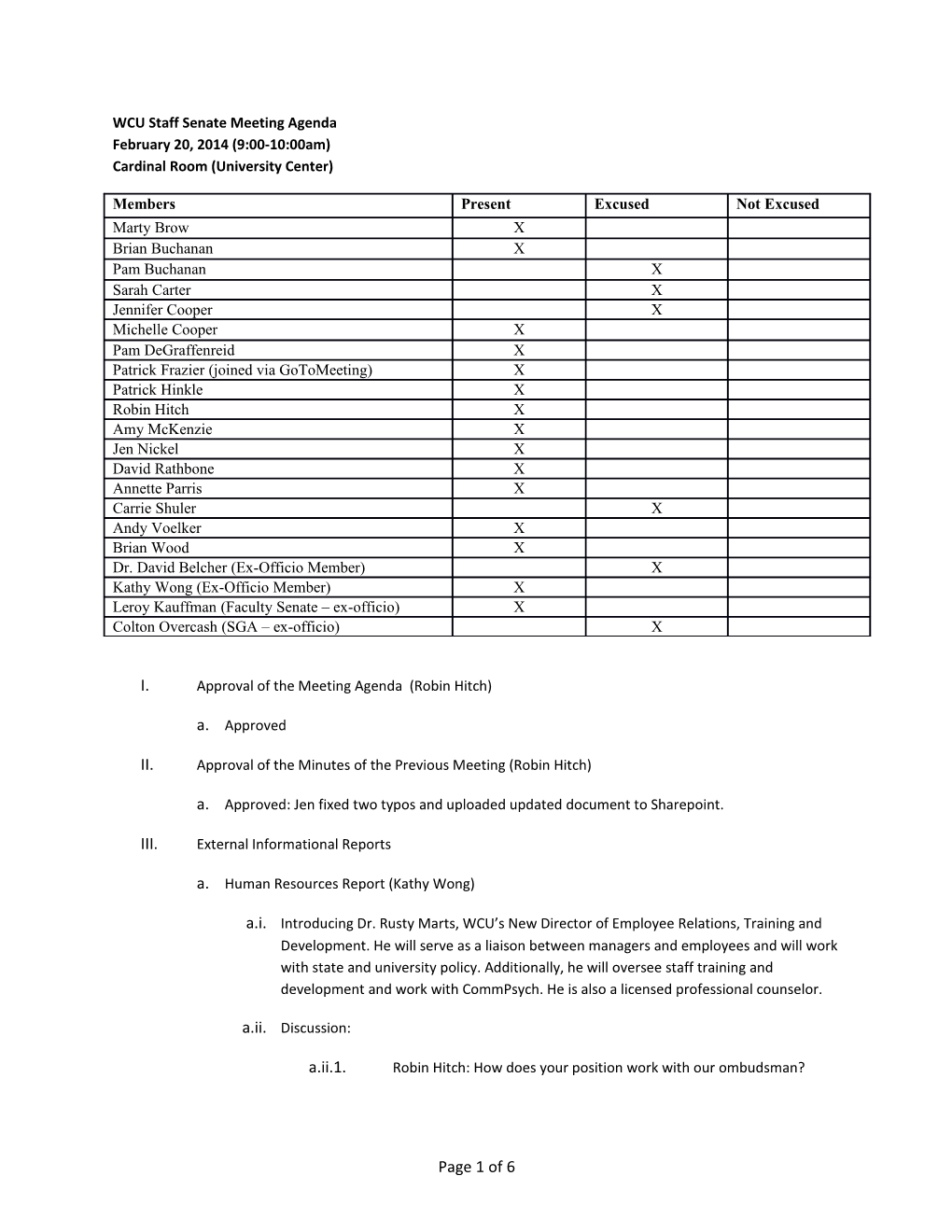 Staff Senate Minutes - February 2014