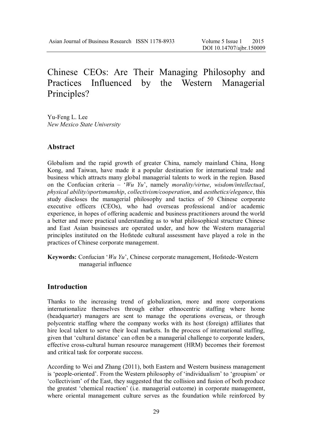 Chinese Ceos: Are Their Managing Philosophy and Practices Influenced by the Western Managerial Principles?